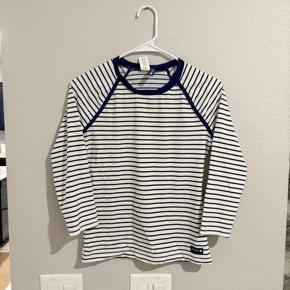 Sperry White Blue Top Sider Rashguard Top Beach Surf Nautical Gym SMALL - Picture 2 of 5